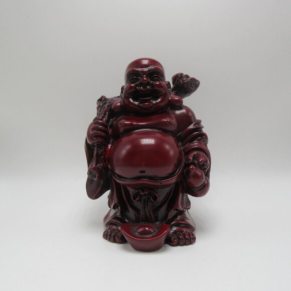 Vintage Traveling Laughing Buddha resin 'cinnabar' figurine - 5 1/2" - Picture 2 of 8